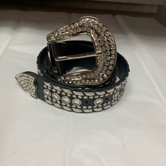 Vegan Leather Rhinestone Decor Buckle Belt - Picture 4 of 6